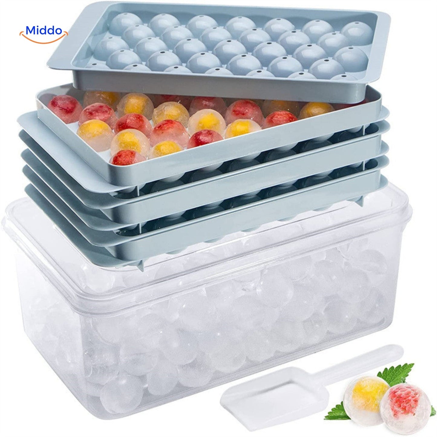 FrostSphere™ | Ensemble de Moules à Glace Rond avec 33 Grilles | Bac à Glace Mince et Compact