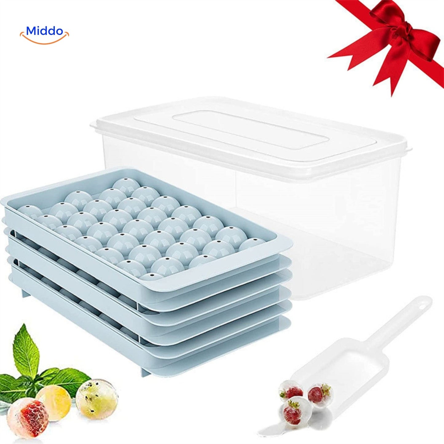 FrostSphere™ | Ensemble de Moules à Glace Rond avec 33 Grilles | Bac à Glace Mince et Compact