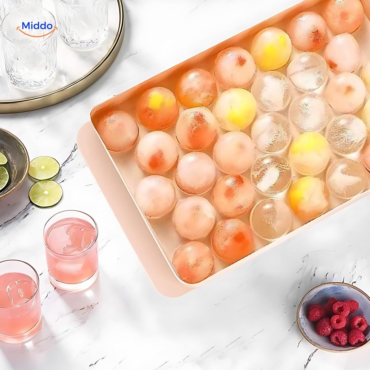 FrostSphere™ | Ensemble de Moules à Glace Rond avec 33 Grilles | Bac à Glace Mince et Compact