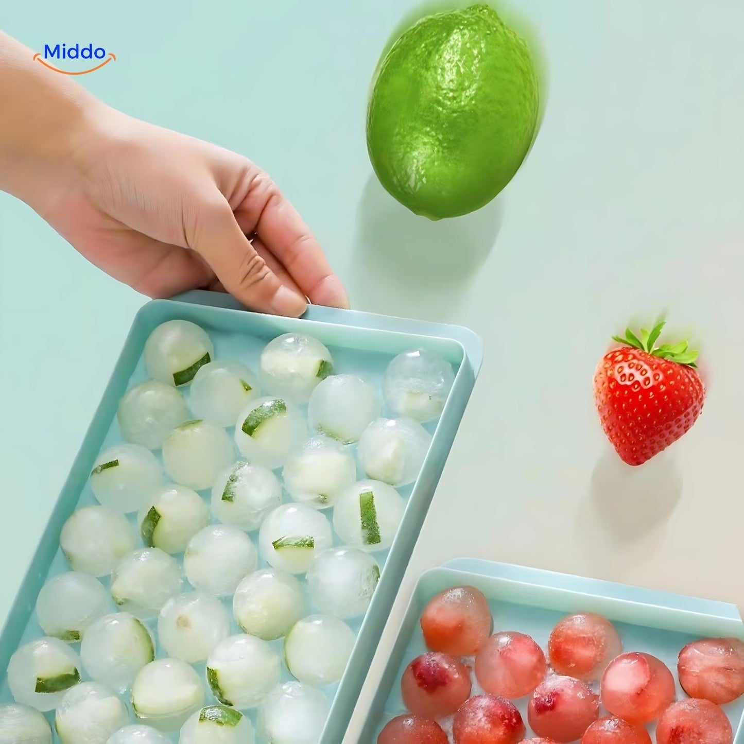 FrostSphere™ | Ensemble de Moules à Glace Rond avec 33 Grilles | Bac à Glace Mince et Compact