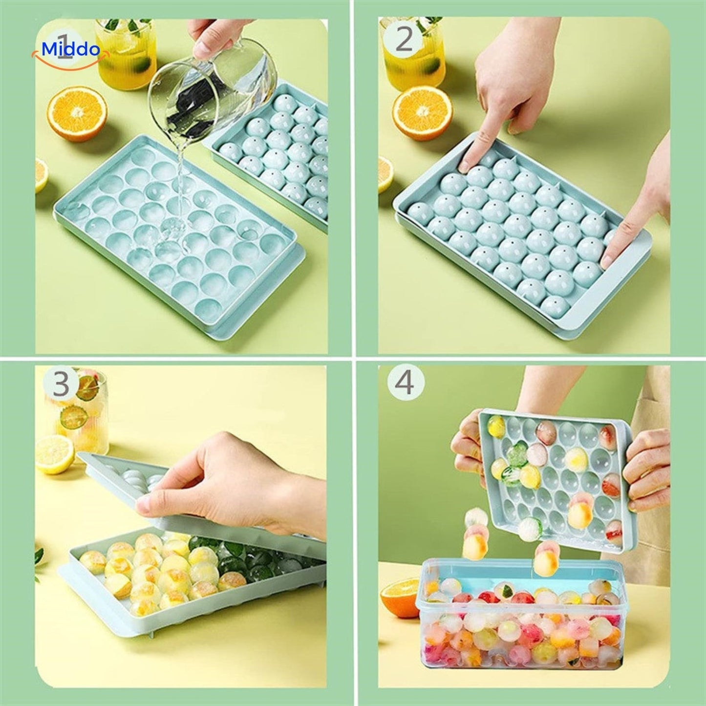 FrostSphere™ | Ensemble de Moules à Glace Rond avec 33 Grilles | Bac à Glace Mince et Compact