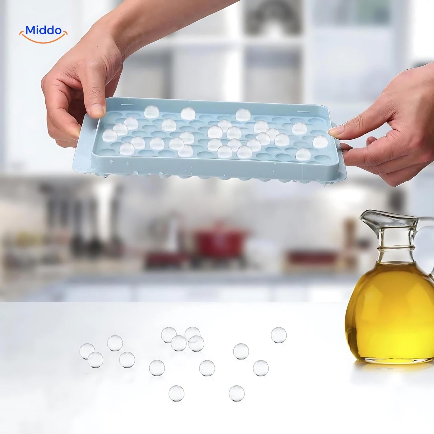 FrostSphere™ | Ensemble de Moules à Glace Rond avec 33 Grilles | Bac à Glace Mince et Compact