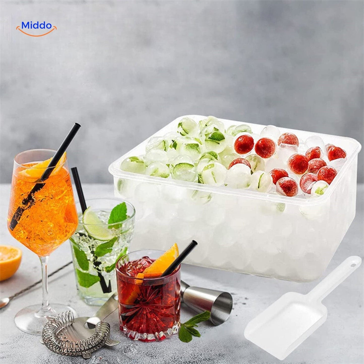 FrostSphere™ | Ensemble de Moules à Glace Rond avec 33 Grilles | Bac à Glace Mince et Compact