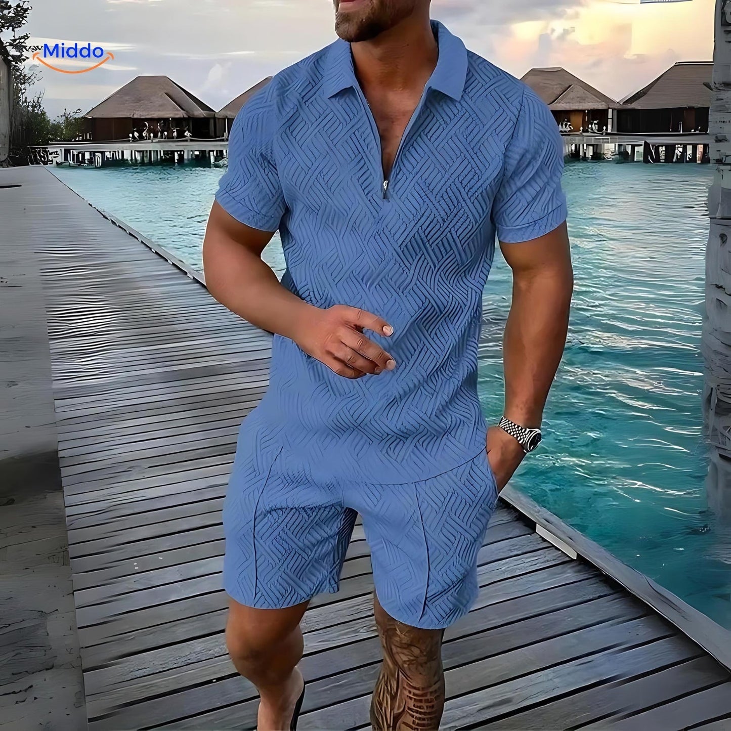 Leander™️ | Ensemble Estival 2 Pièces avec Chemise Légère et Shorts à Cordon